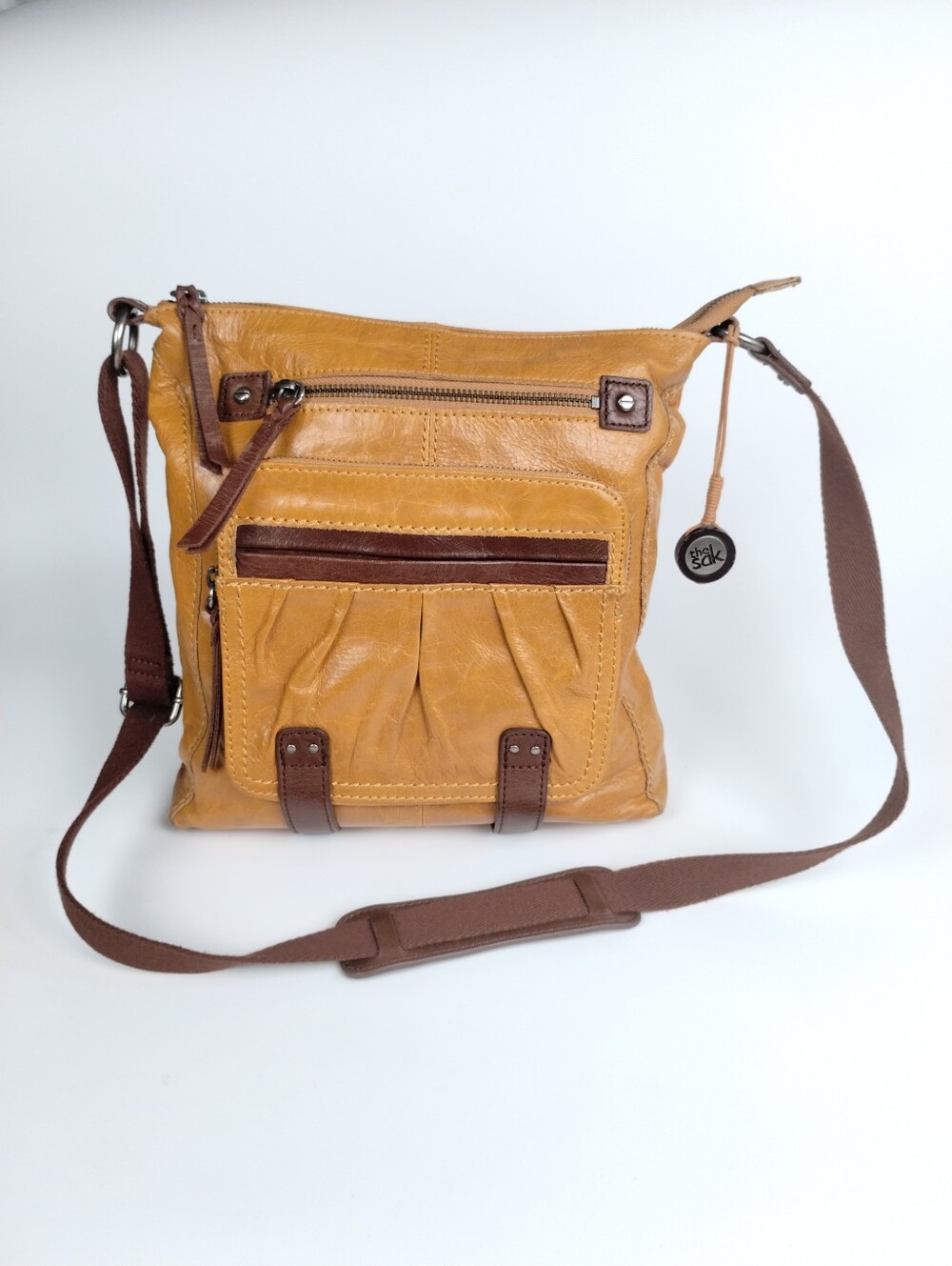 The Sak Iris Leather Crossbody Bag Vintage Y2K Tan Brown Boho Multi-pocket